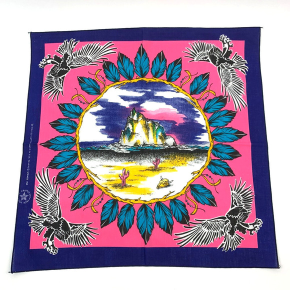 Vintage Springs Industries 14193 Hawk Indian Desert Rock Bandana 22" x 22" Pink - Picture 1 of 5